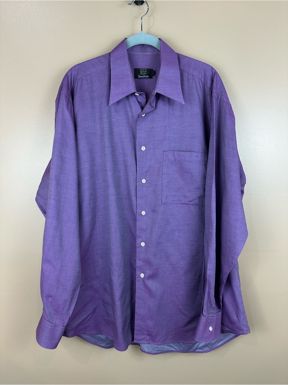 Ike Behar for Neiman Marcus Purple Shirt Mens 16L Long Oversized Sheen Luxury